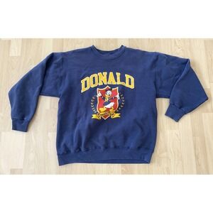 Vtg 90s Donald Duck Sweatshirt Crew Neck XL Navy Crew Neck Embroidered